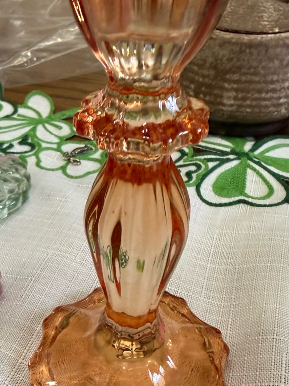 Orange Pink Ruffled Glass Candle Holder